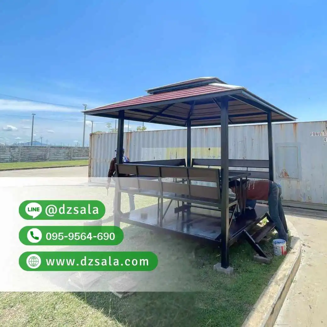 ซุ้มศาลาเหล้ก ศาลาโครงเหล็กราคาถูก ศาลาพักผ่อน 2×2 (13)