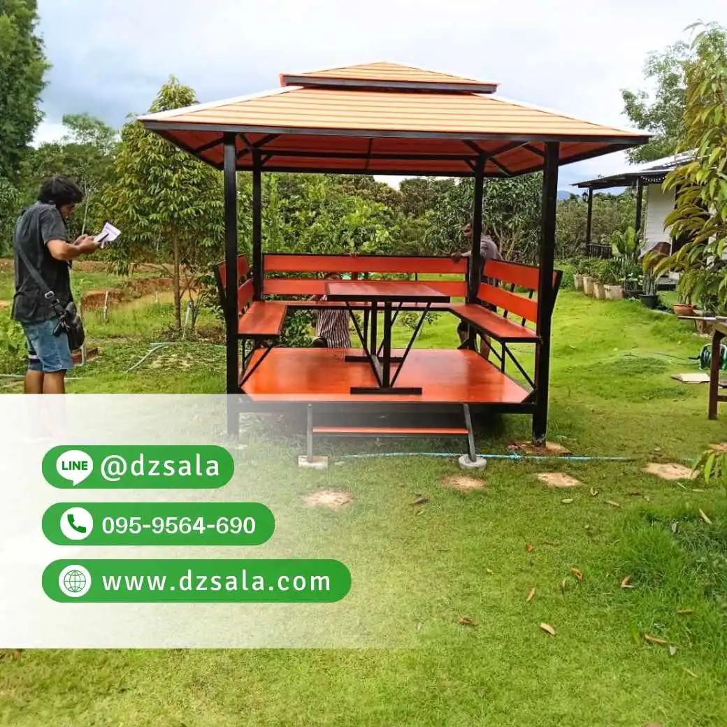 ซุ้มศาลาเหล้ก ศาลาโครงเหล็กราคาถูก ศาลาพักผ่อน 2×2 (30)