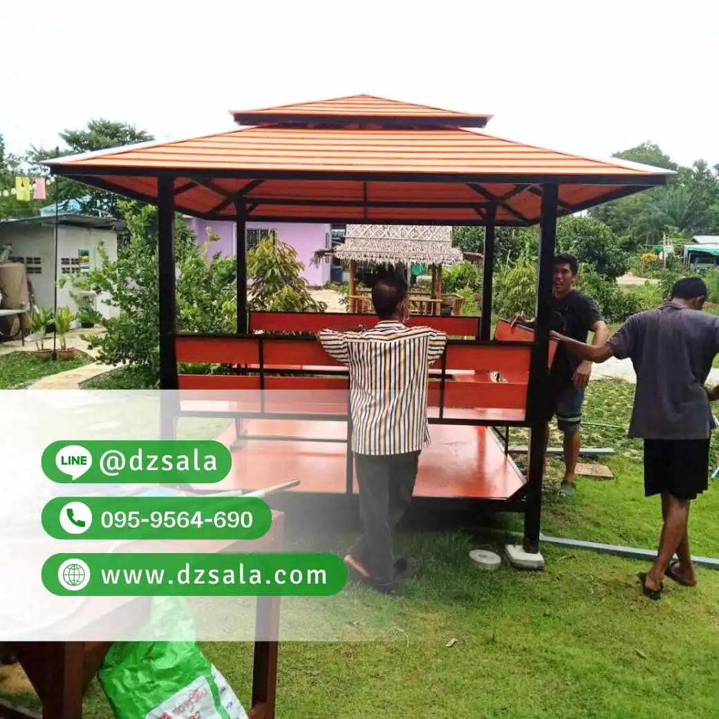 ซุ้มศาลาเหล้ก ศาลาโครงเหล็กราคาถูก ศาลาพักผ่อน 2×2 (32)