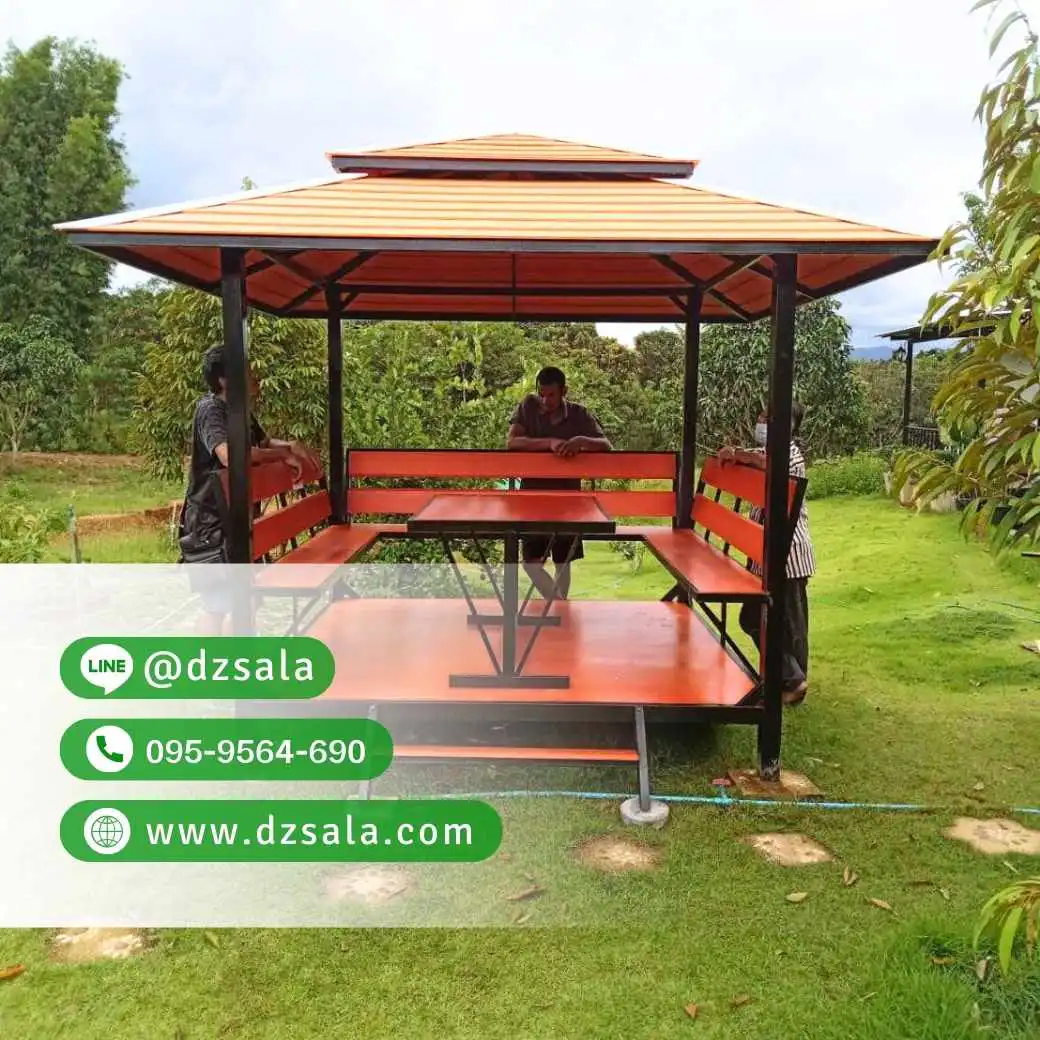 ซุ้มศาลาเหล้ก ศาลาโครงเหล็กราคาถูก ศาลาพักผ่อน 2×2 (33)